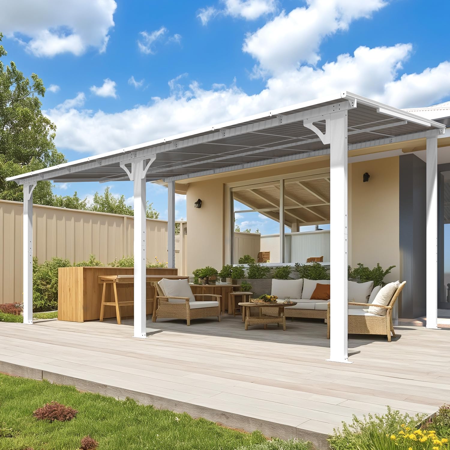 NetSo Wall Mounted Gazebo Pergola 16'x10' White - Durable Outdoor Shade Solution