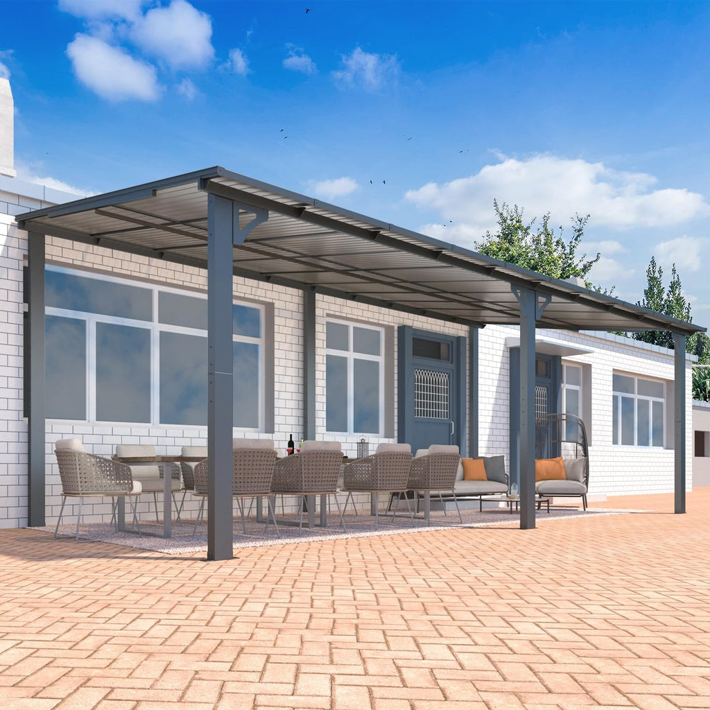 NetSo Wall Mounted Gazebo Pergola 20x10 Dark Color - Durable Outdoor Shade Solution