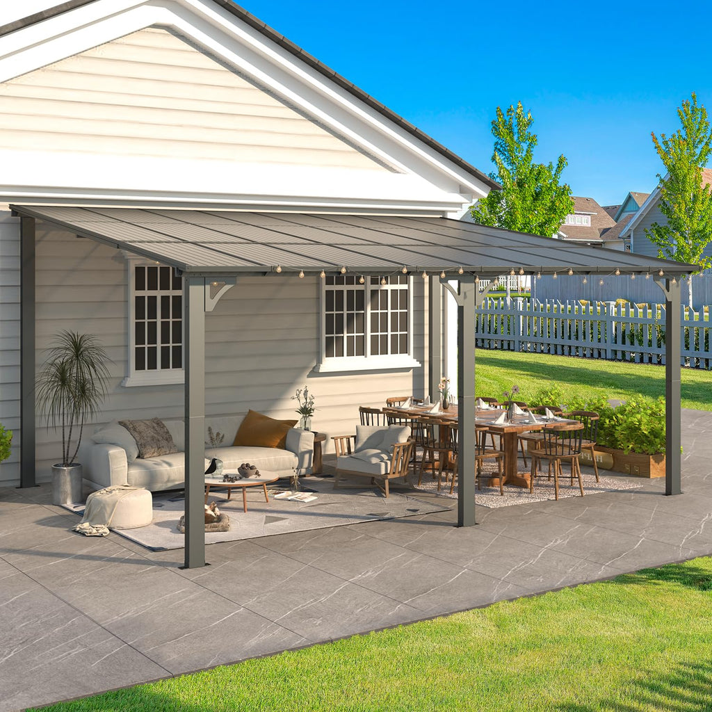 NetSo Wall Mounted Gazebo Pergola 16'x12' Dark - Stylish Outdoor Shade Solution