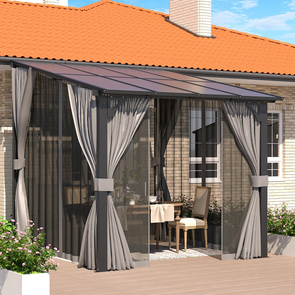 NetSo Wall Gazebo 10'x10' Gray with Curtains and Mosquito Netting - Perfect Outdoor Shelter