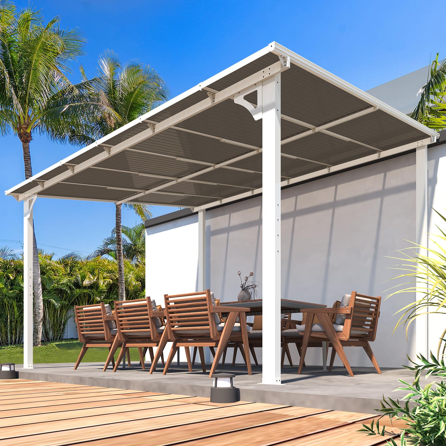 NetSo Wall Mounted Gazebo Pergola 12'x10' White - Durable Outdoor Shade Solution