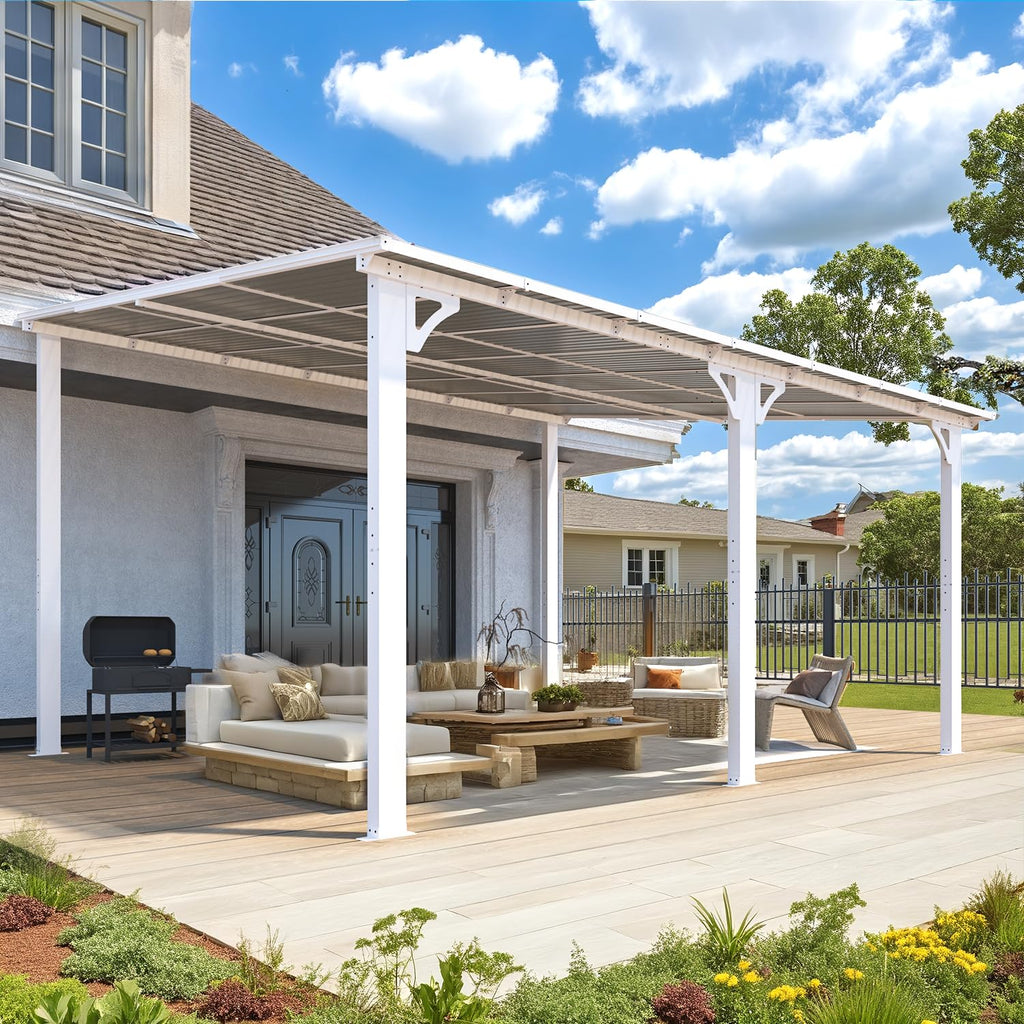 NetSo Wall Mounted Gazebo Pergola 14'x12' White - Enhance Your Outdoor Space