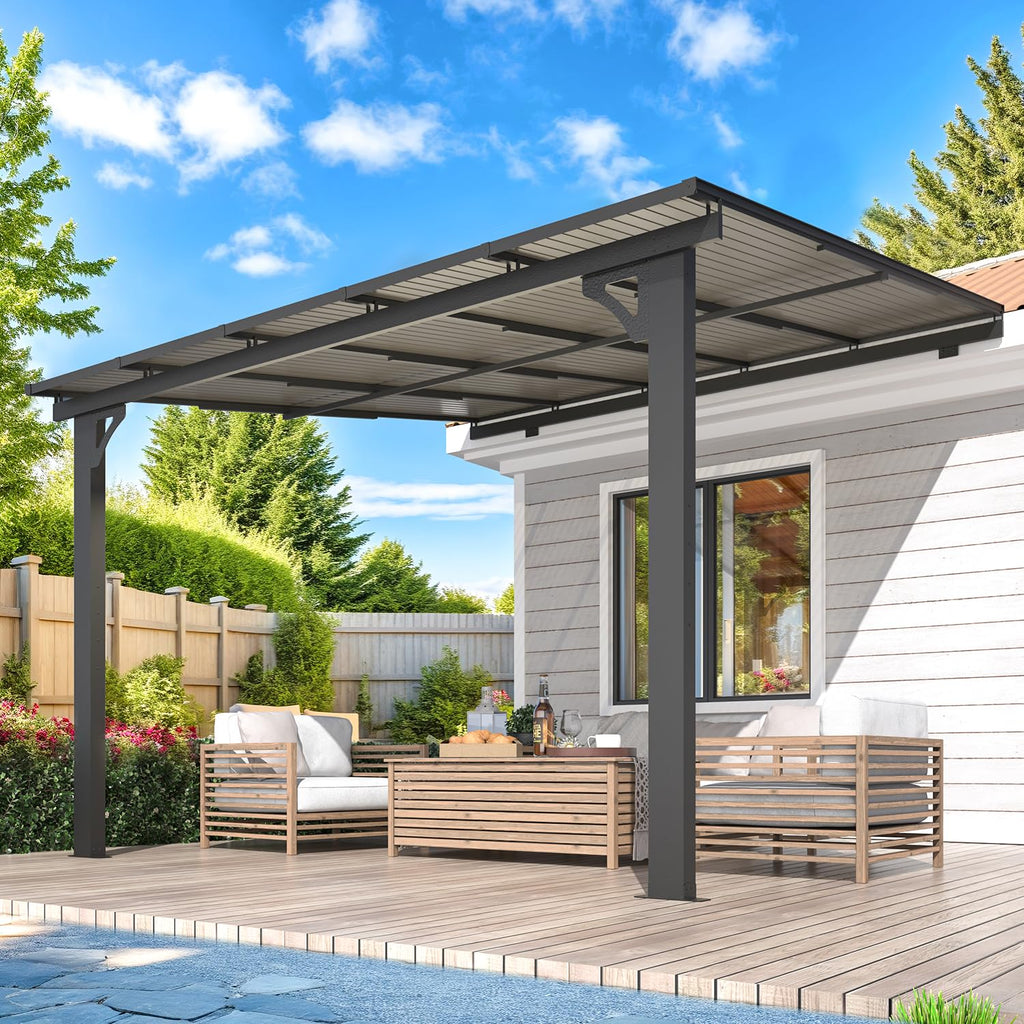 NetSo Adjustable Height Outdoor Gazebo 10x10 - Sturdy Wall Mounted Pergola for Versatile Shade