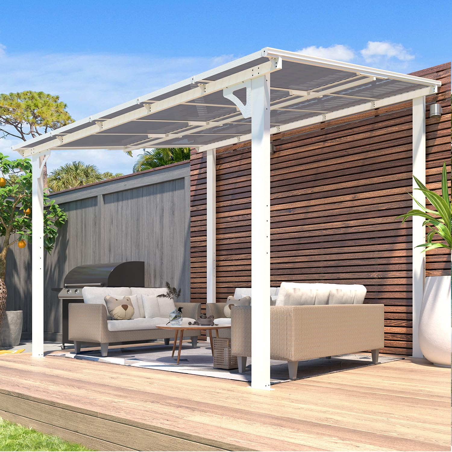 NetSo Wall Mounted Gazebo Pergola 10'x8' White - Stylish Outdoor Shade Solution