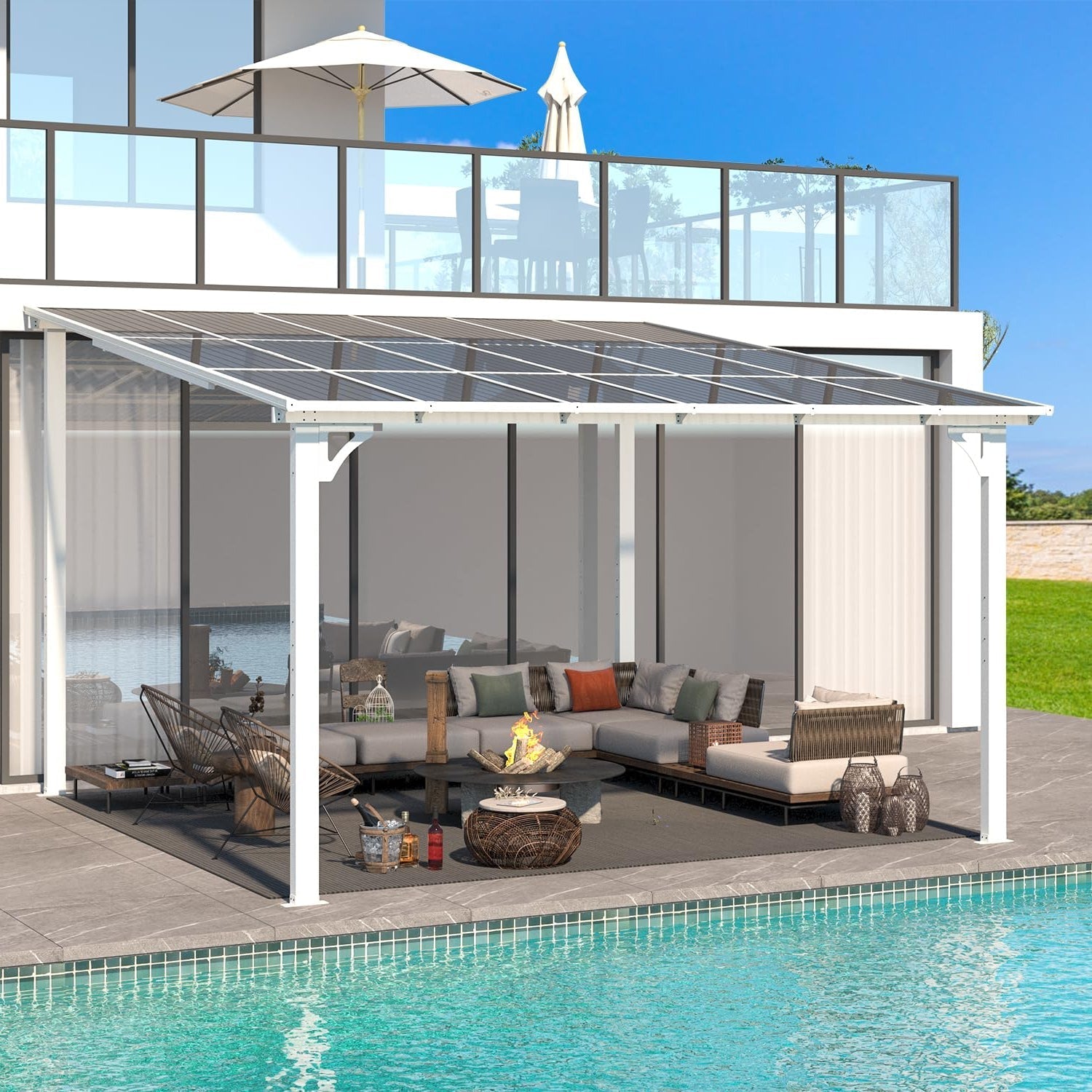 NetSo Wall Mounted Gazebo Pergola 12'x12' White - Durable Outdoor Shade Solution