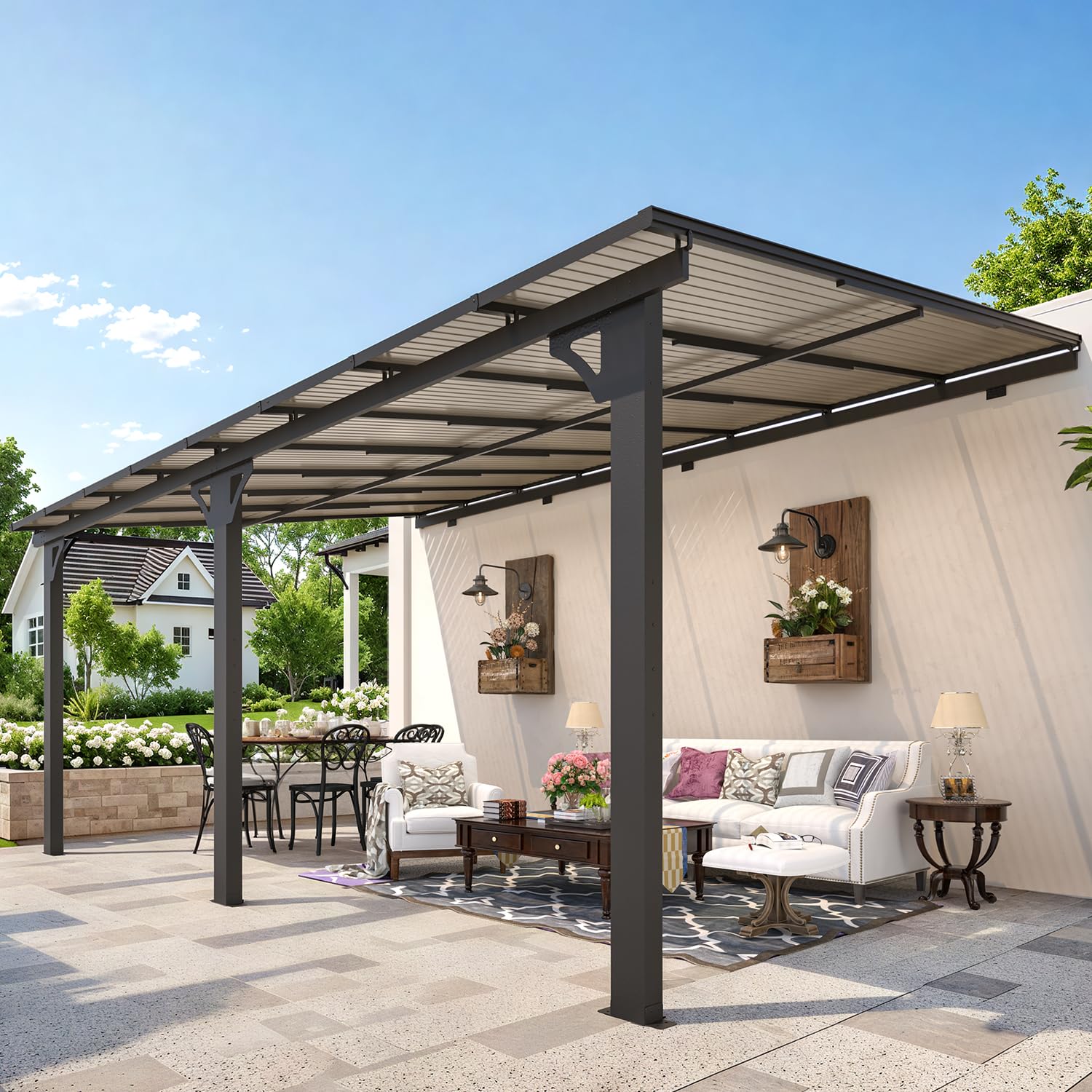 NetSo 16'x10' Adjustable Height Wall Mounted Outdoor Gazebo - Versatile Garden Canopy