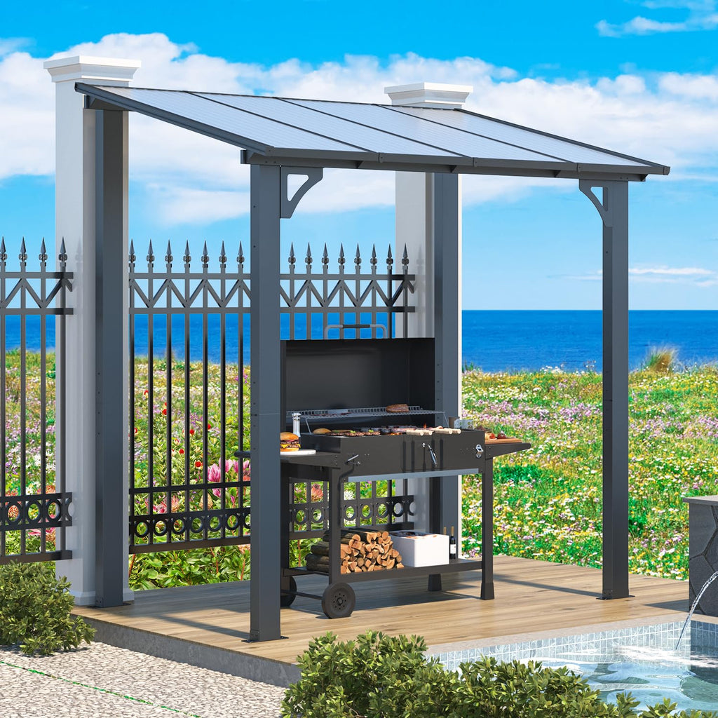 NetSo Wall Mounted Gazebo Pergola 8' x 5' Dark - Durable Outdoor Shade Solution