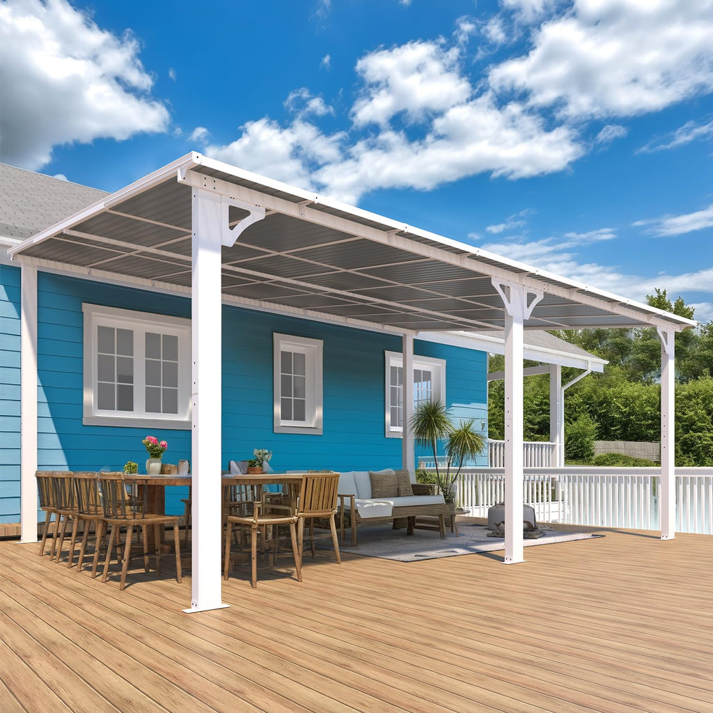 NetSo Wall Mounted Gazebo Pergola 16'x12' White - Durable Outdoor Shade Solution