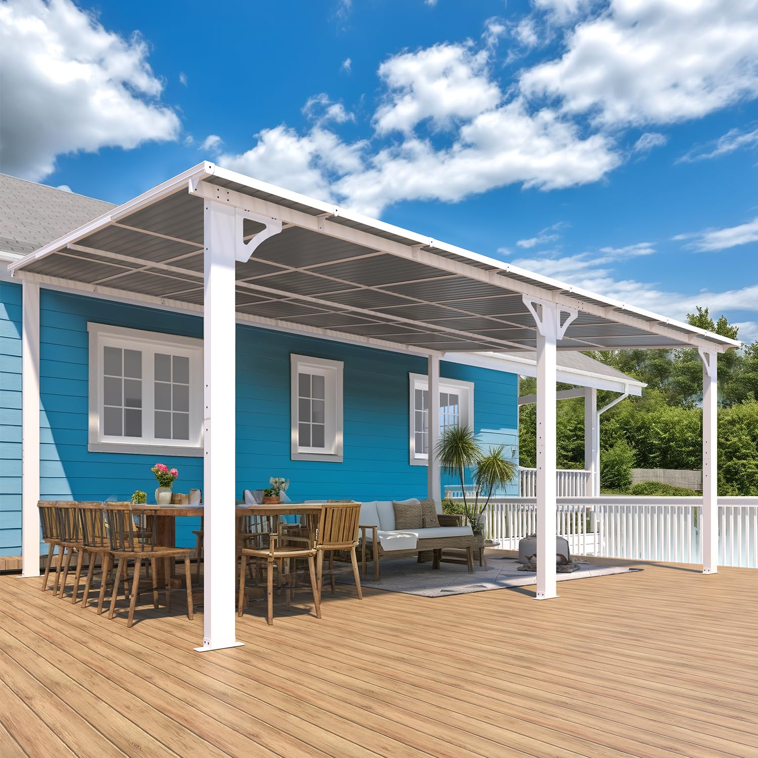 NetSo Wall Mounted Gazebo Pergola 16'x12' White - Durable Outdoor Shade Solution