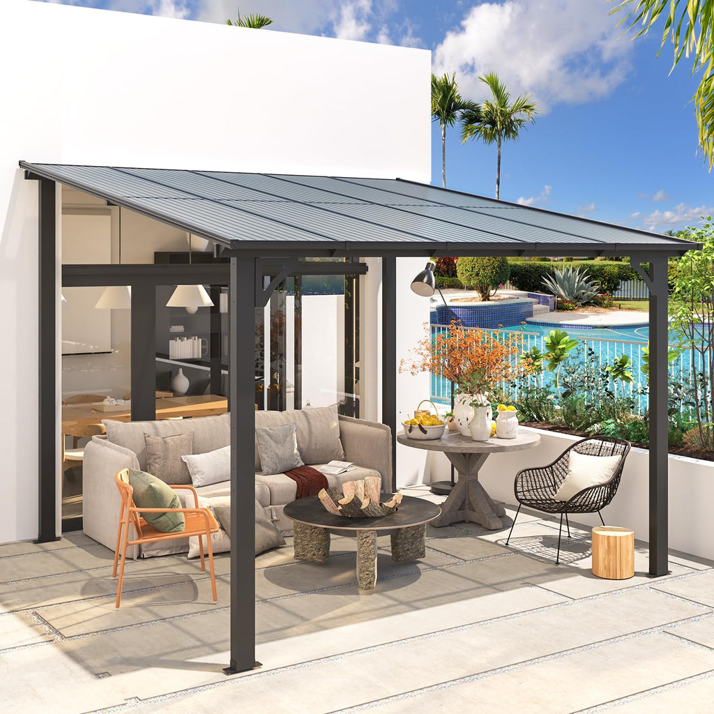 NetSo Wall Mounted Gazebo Pergola 10'x10' Dark - Stylish Outdoor Shade Solution