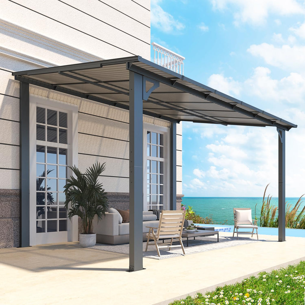 NetSo Wall Mounted Gazebo Pergola 12'x8' Dark - Durable Outdoor Shade Solution