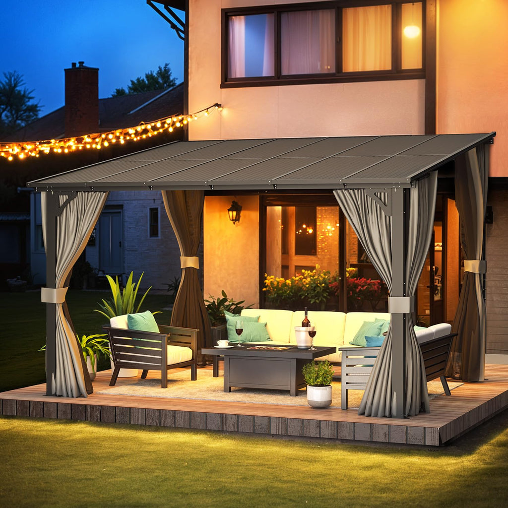 NetSo Wall Gazebo 12'x10' Gray with Curtains and Mosquito Netting - Outdoor Protection