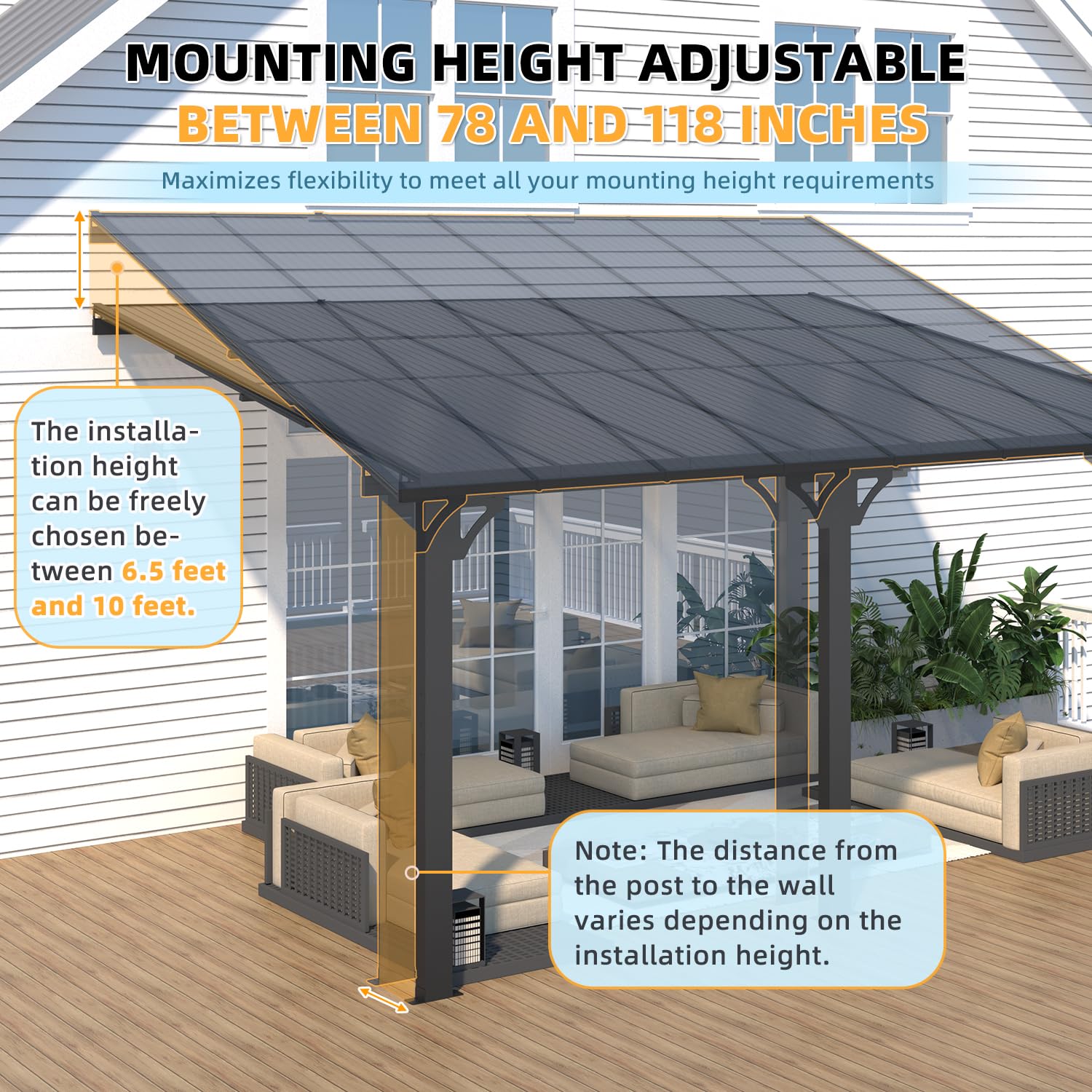 NetSo Adjustable Height Wall Mounted Outdoor Gazebo 14'x10' - Durable and Stylish Shelter
