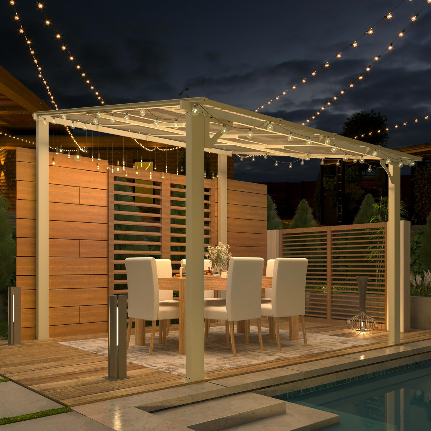 NetSo Wall Mounted Gazebo Pergola 8'x8' White - Elegant Outdoor Shade Solution