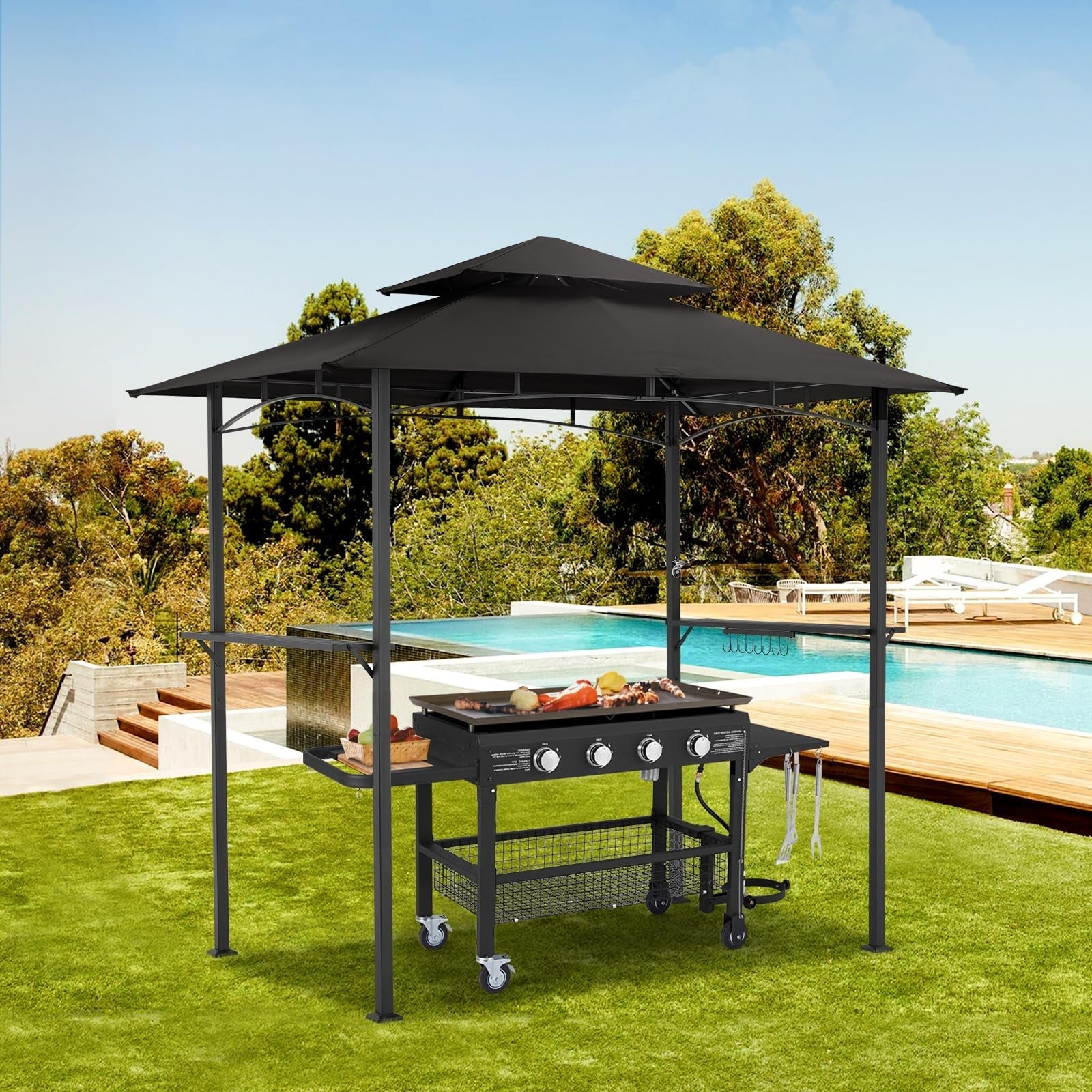 NetSo Grill Gazebo 8x5 Black Outdoor Patio BBQ Shelter - Durable Protection for Your Grill
