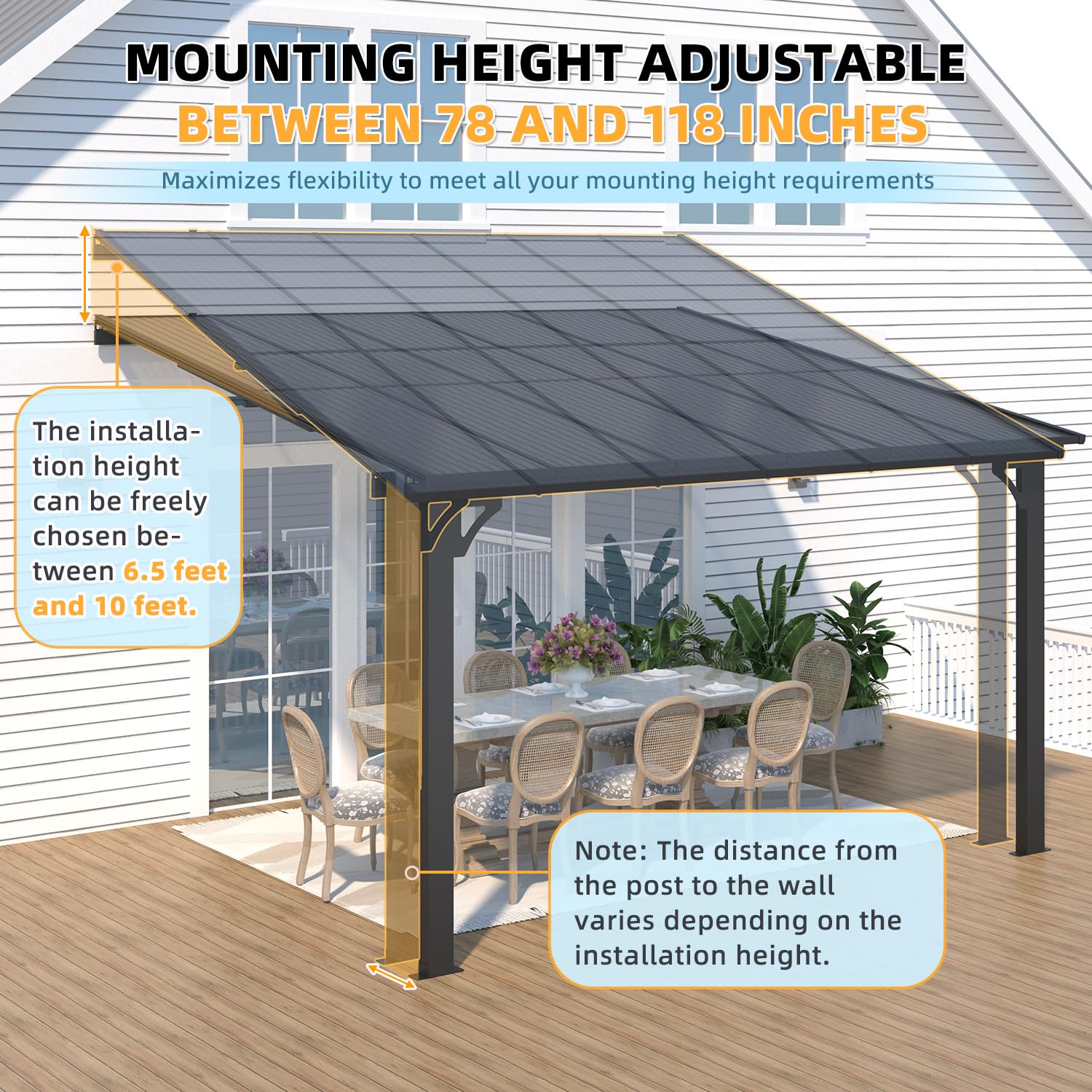 NetSo Adjustable Height Wall Mounted Outdoor Gazebo 12'x10' - Durable and Versatile Shelter