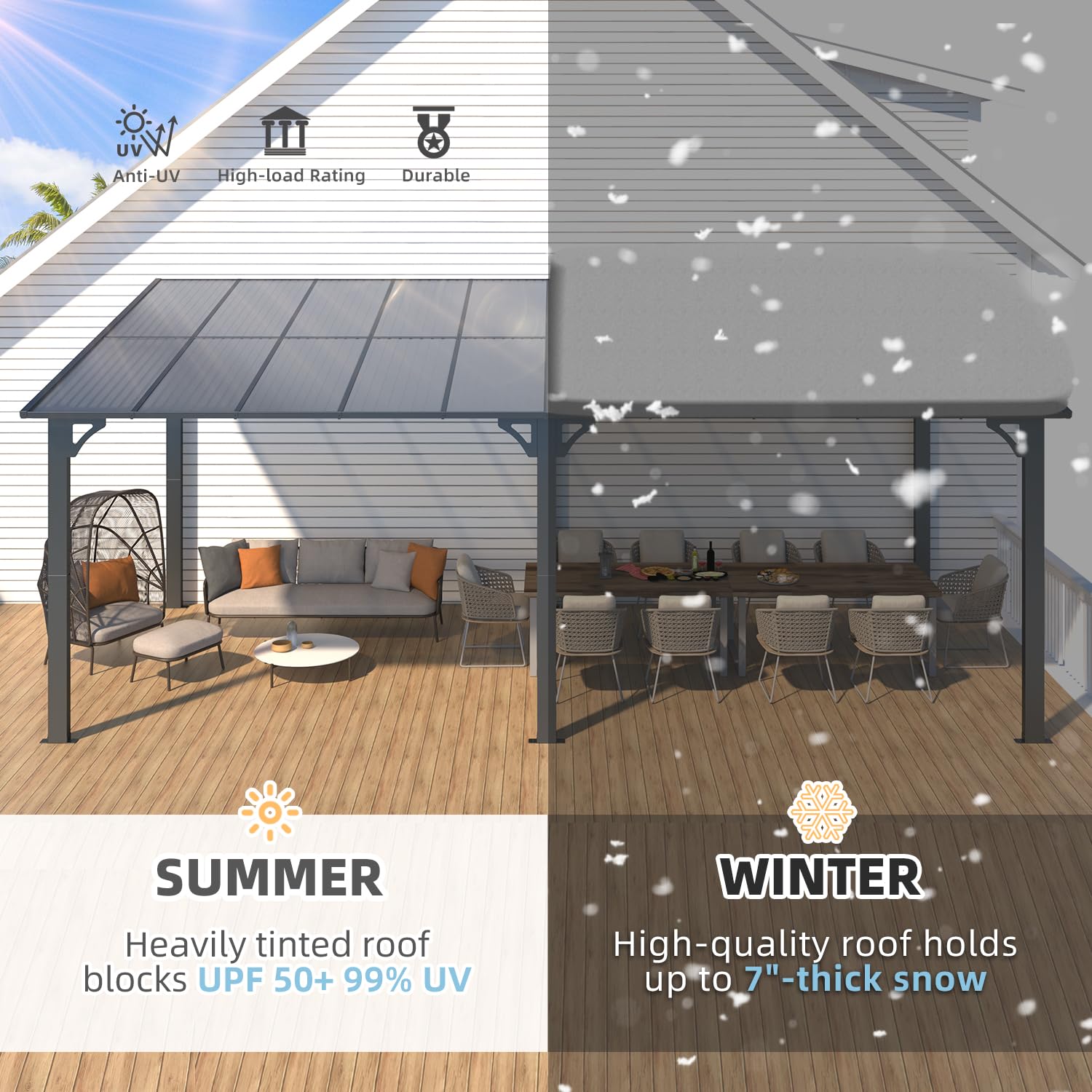 NetSo Wall Mounted Gazebo Pergola 20x10 Dark Color - Durable Outdoor Shade Solution