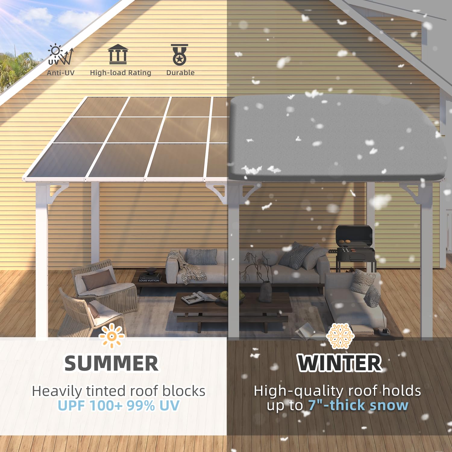 NetSo Wall Mounted Gazebo Pergola 14'x12' White - Enhance Your Outdoor Space