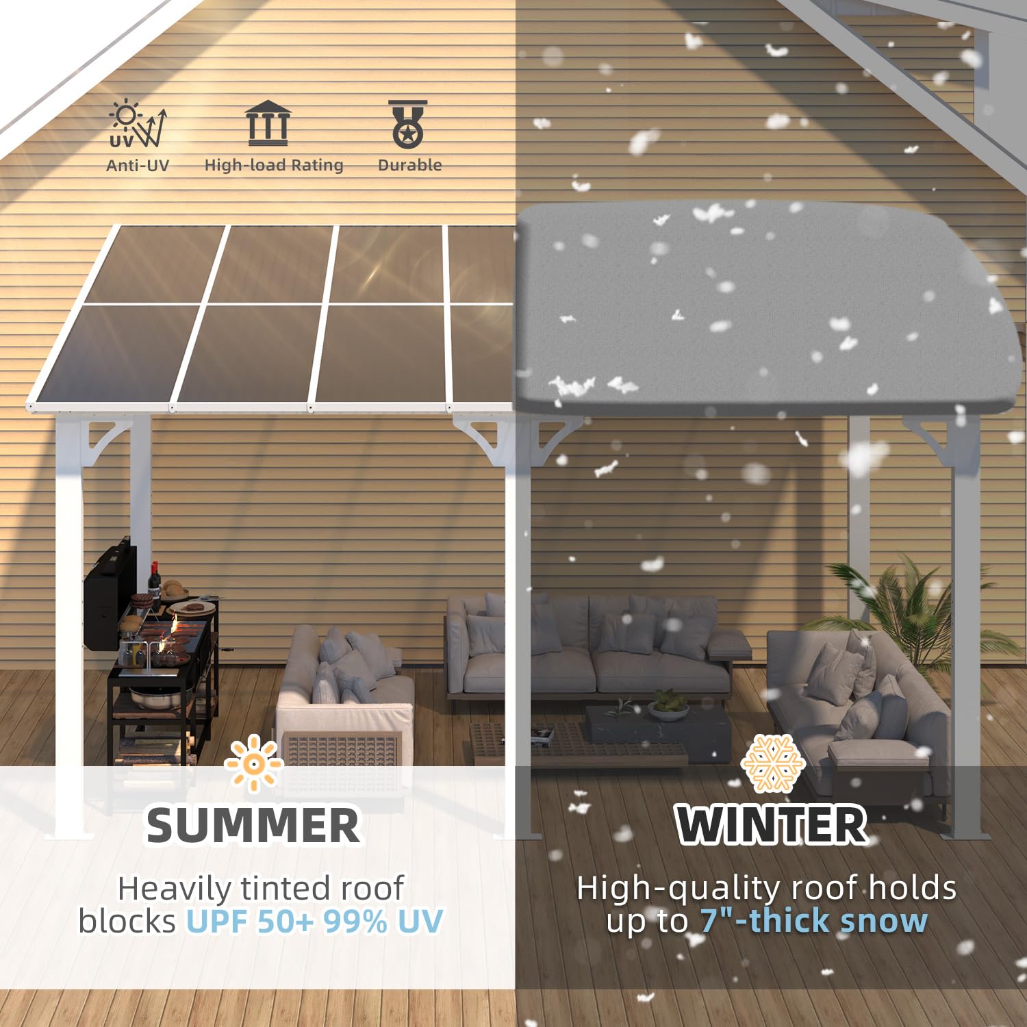 NetSo Wall Mounted Gazebo Pergola 14'x8' White - Durable Outdoor Shelter Solution