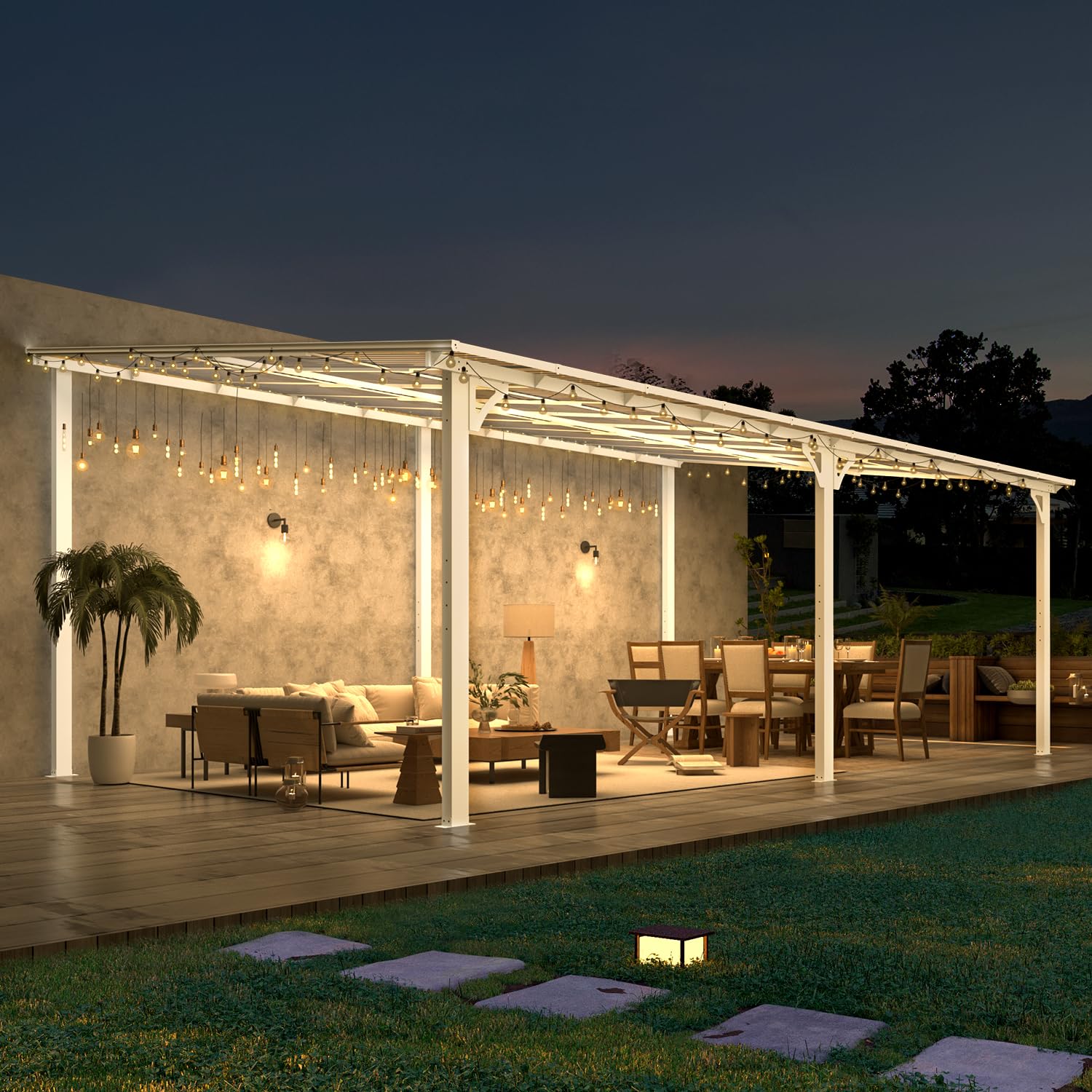 NetSo Wall Mounted Gazebo Pergola 20'x12' White - Durable Outdoor Shelter Solution