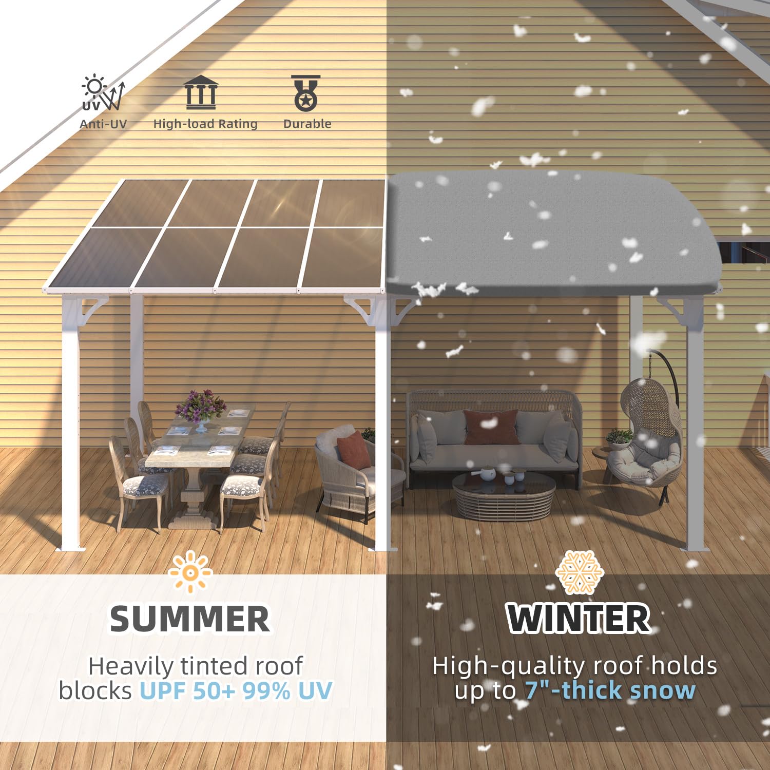 NetSo Wall Mounted Gazebo Pergola 16x8 Feet White - Durable Outdoor Shelter Solution