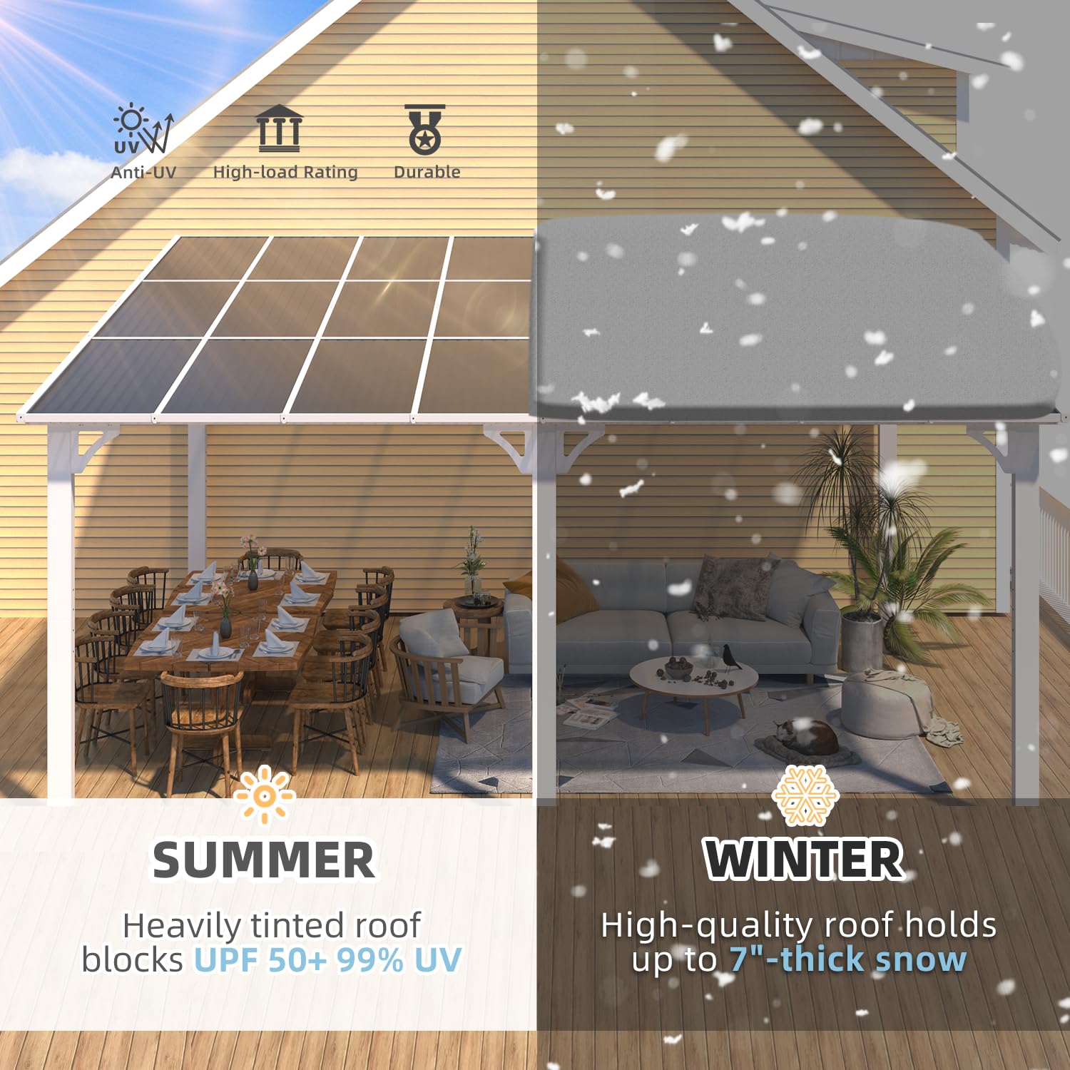 NetSo Wall Mounted Gazebo Pergola 16'x12' White - Durable Outdoor Shade Solution