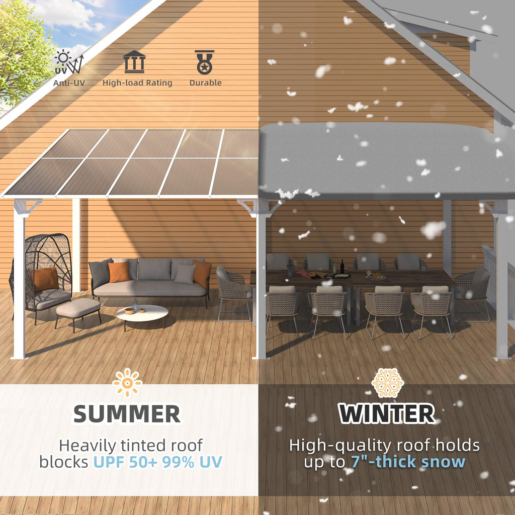 NetSo Wall Mounted Gazebo Pergola 20'x8' White - Enhance Your Outdoor Space