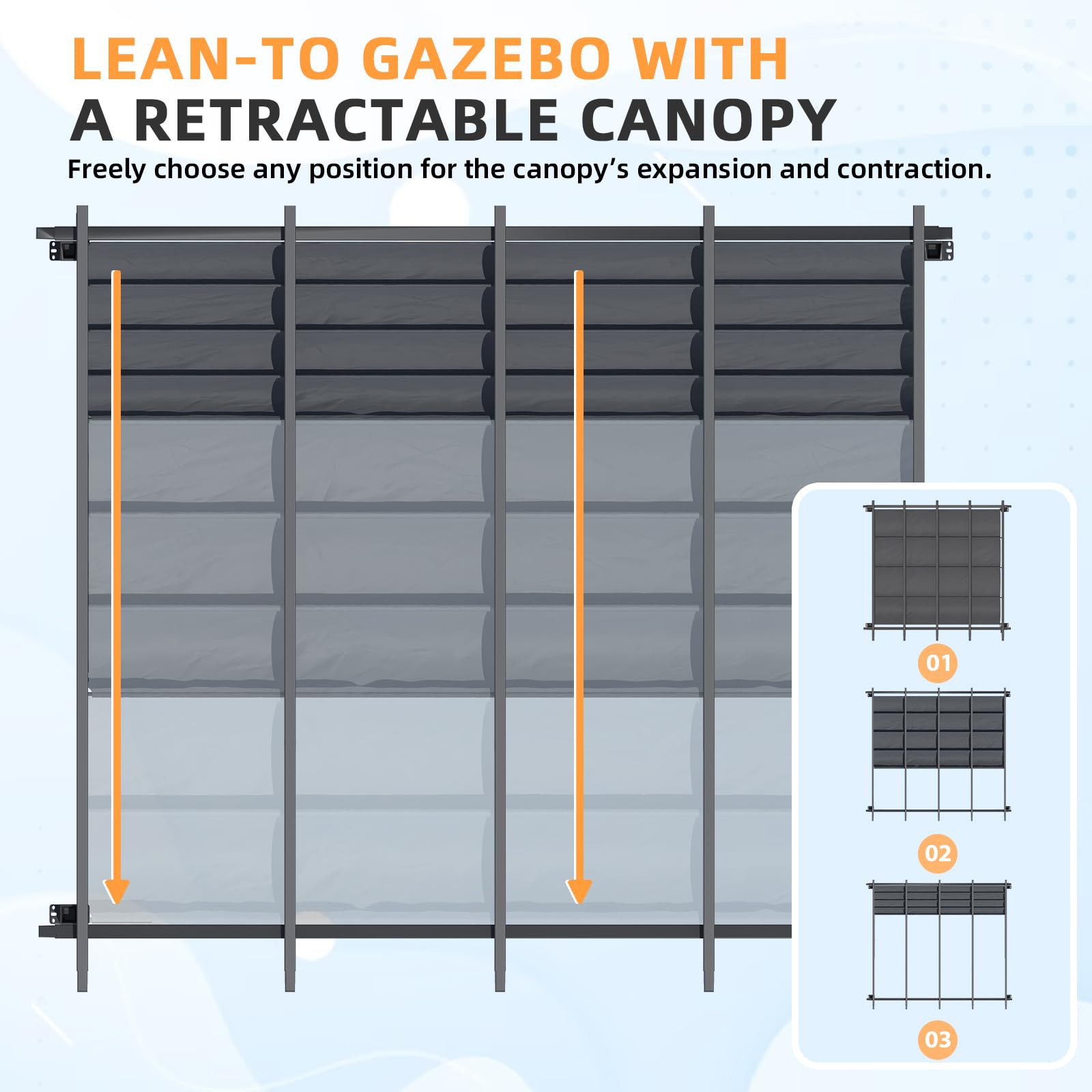 NetSo Gazebo 10' x 8' Retractable Pergola with Adjustable Sun Shade Canopy Roof - Perfect for Patio Relaxation