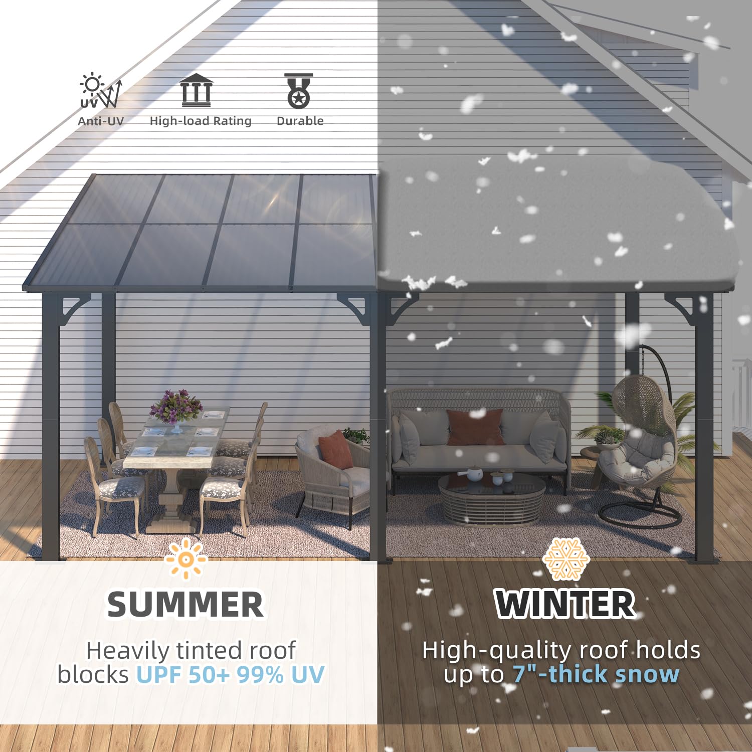 NetSo Wall Mounted Gazebo Pergola 16'x8' Dark - Durable Outdoor Shelter Solution