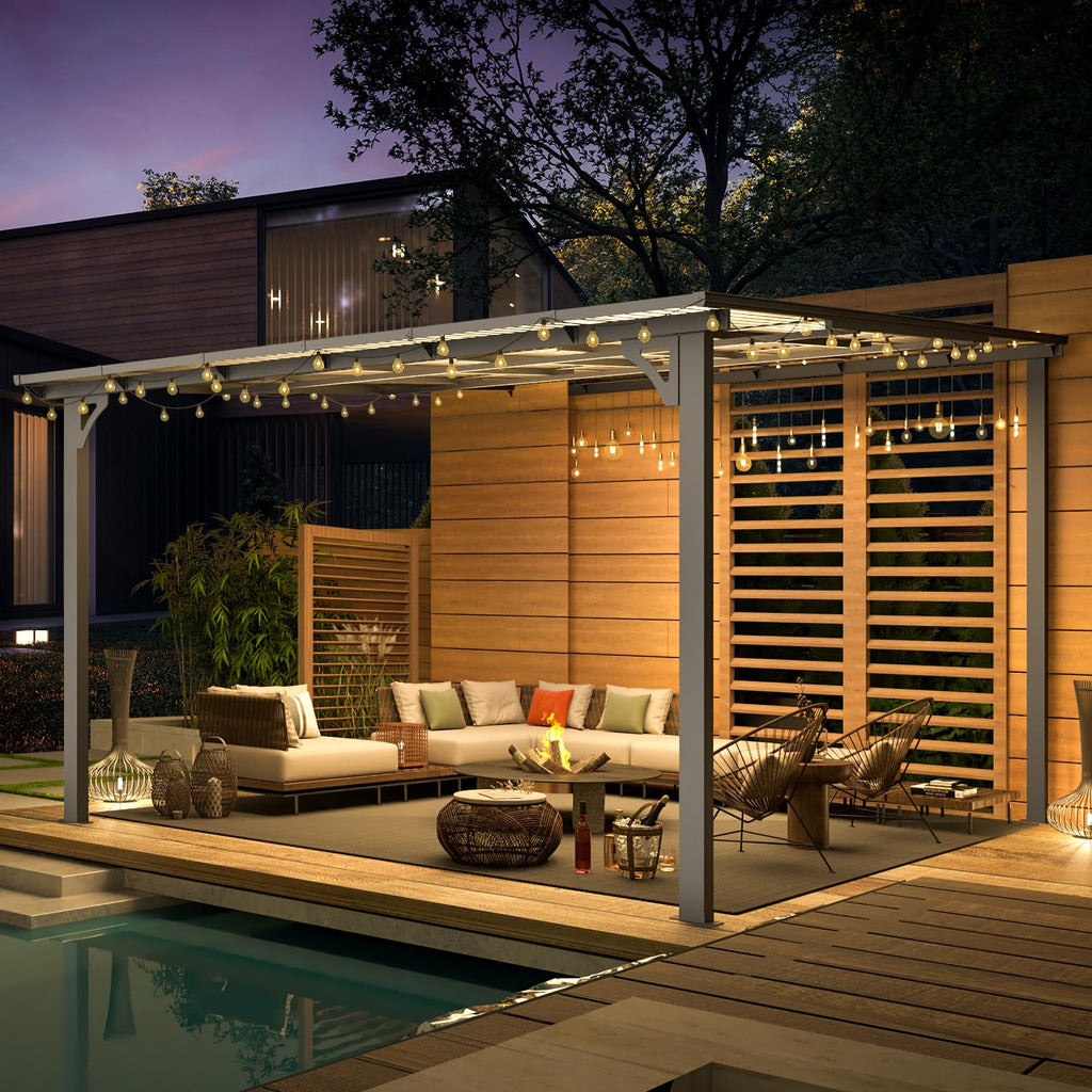 NetSo Wall Mounted Gazebo Pergola 12'x12' Dark - Durable Outdoor Shade Solution