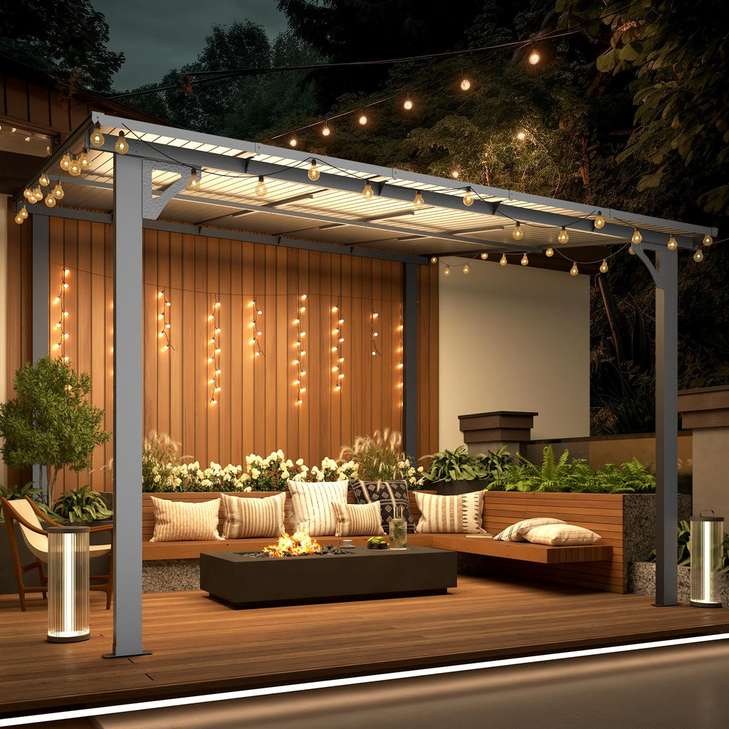 NetSo Wall Mounted Gazebo Pergola 10'x10' Dark - Stylish Outdoor Shade Solution