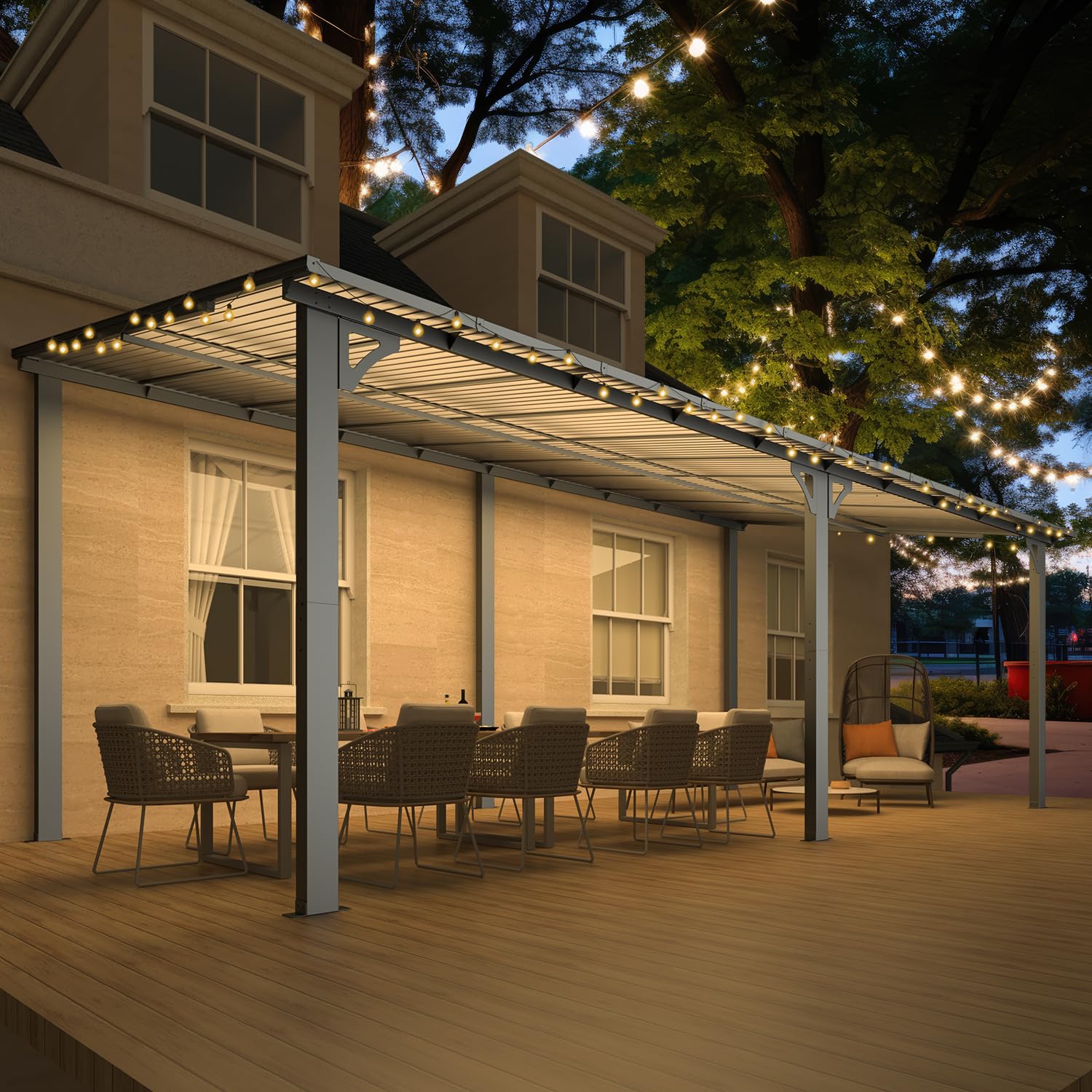 NetSo Wall Mounted Gazebo Pergola 20x10 Dark Color - Durable Outdoor Shade Solution