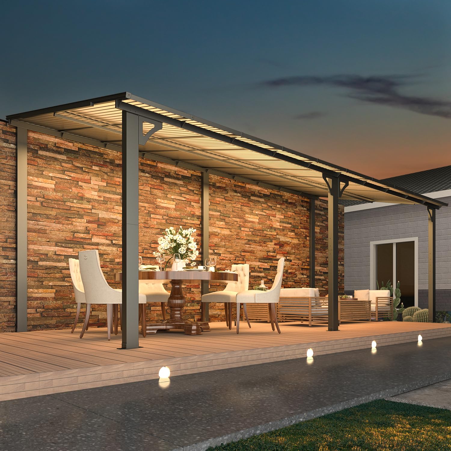 NetSo Wall Mounted Gazebo Pergola 20'x8' Dark - Durable Shade for Outdoor Spaces