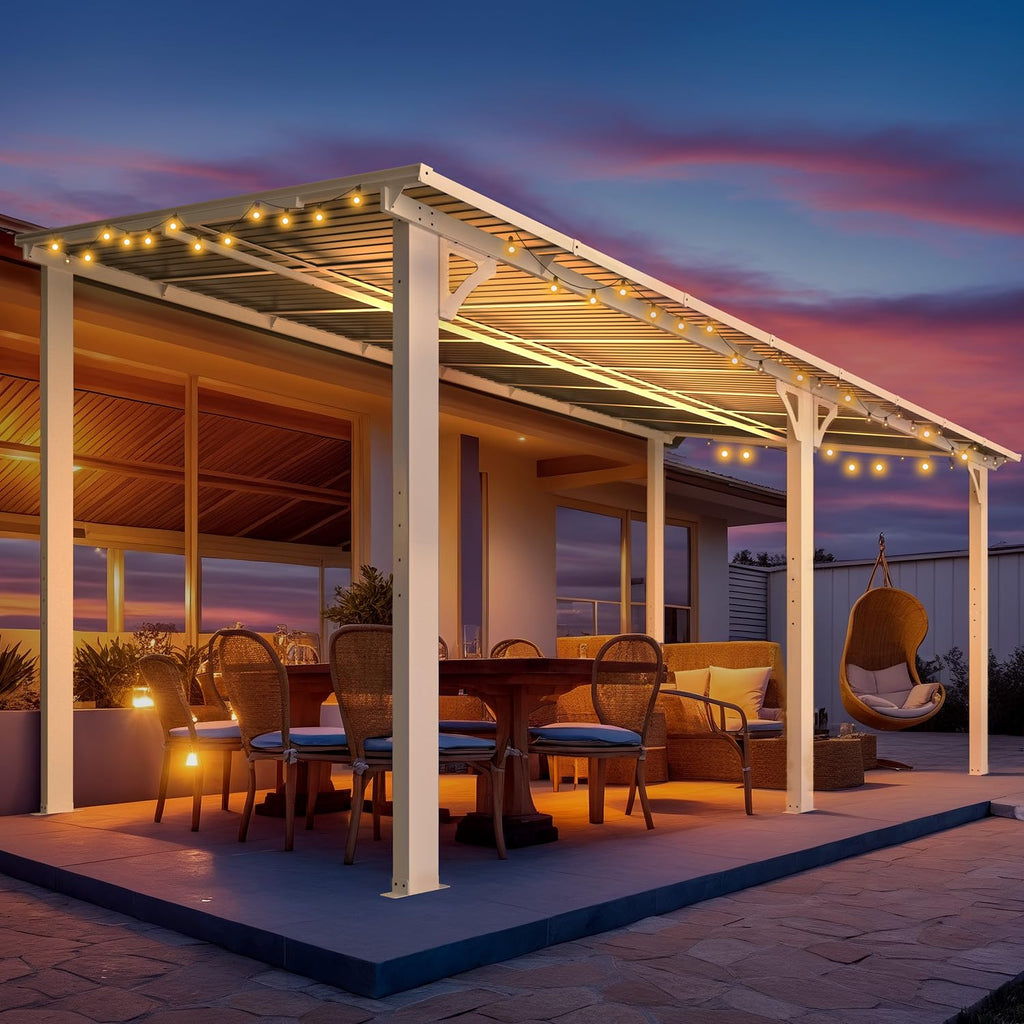 NetSo Wall Mounted Gazebo Pergola 16x8 Feet White - Durable Outdoor Shelter Solution