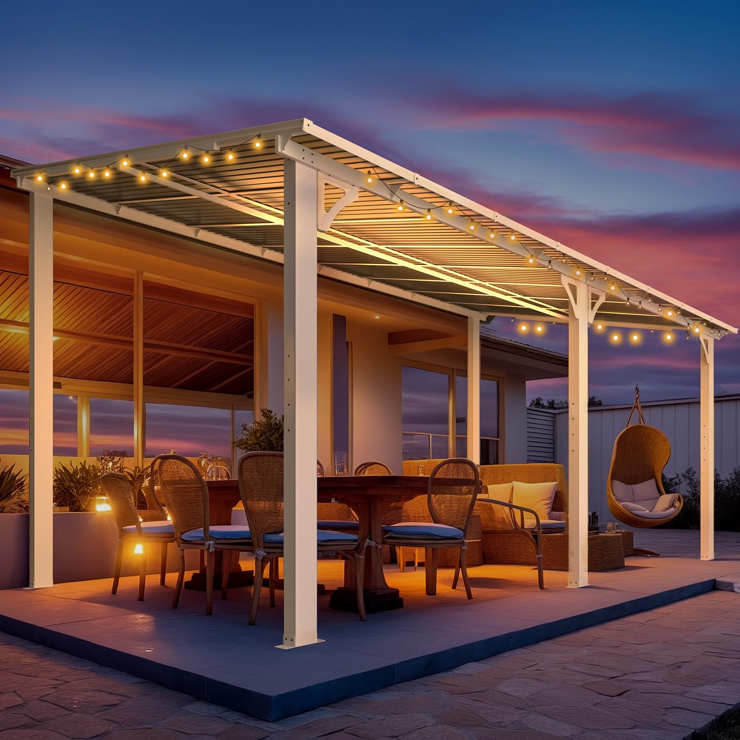 NetSo Wall Mounted Gazebo Pergola 16x8 Feet White - Durable Outdoor Shelter Solution