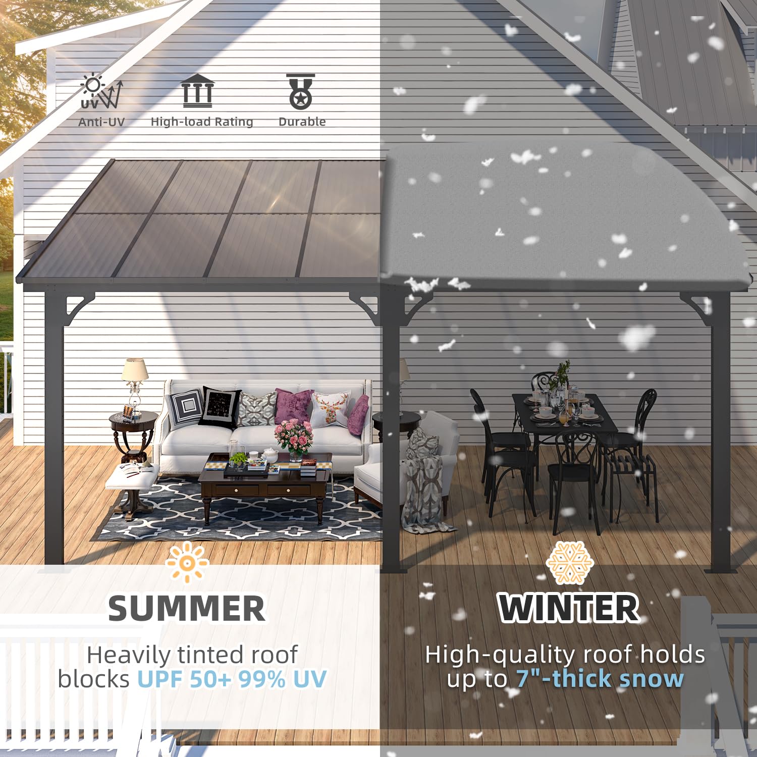 NetSo 16'x10' Adjustable Height Wall Mounted Outdoor Gazebo - Versatile Garden Canopy