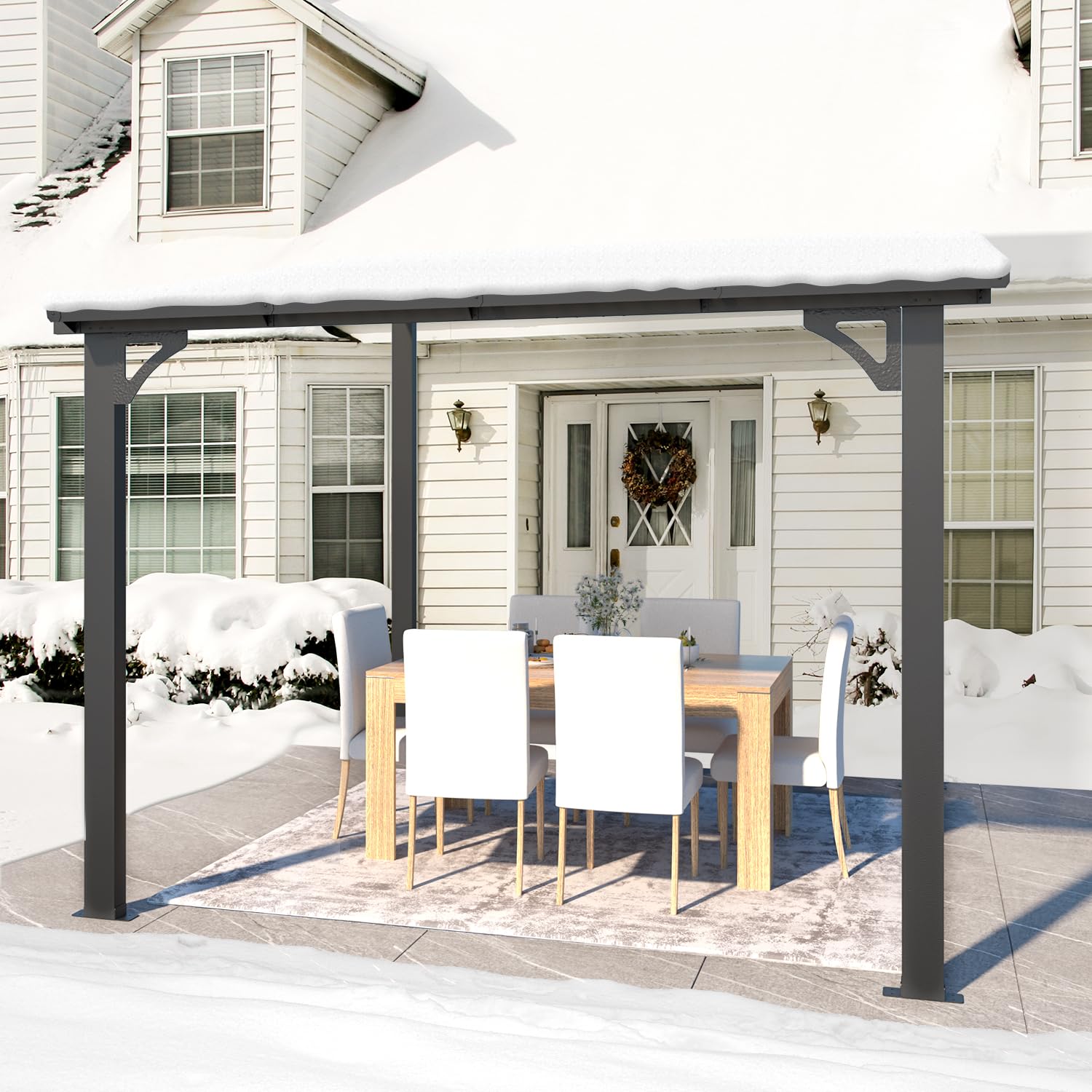 NetSo Wall Mounted Gazebo Pergola 8'x8' Dark - Perfect Outdoor Shade Solution