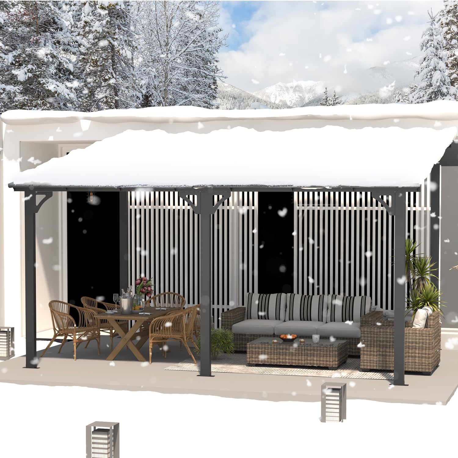 NetSo Wall Mounted Gazebo Pergola 14x10 Dark - Durable Outdoor Shelter Solution