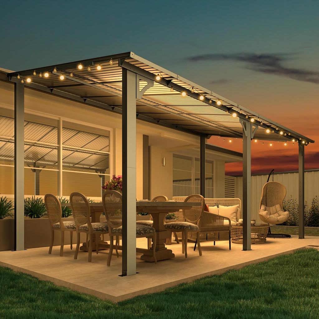 NetSo Wall Mounted Gazebo Pergola 16'x8' Dark - Durable Outdoor Shelter Solution