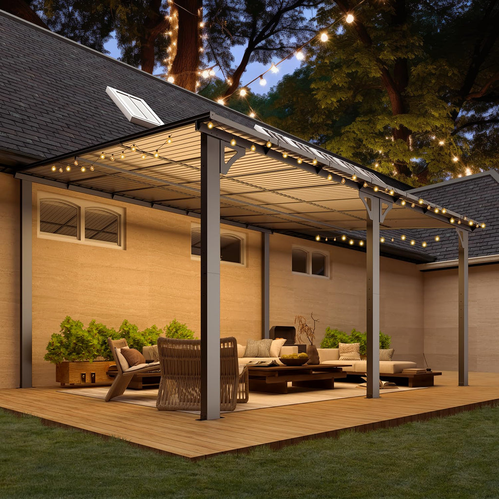 NetSo Wall Mounted Gazebo Pergola 14'x12' Dark Color - Durable Outdoor Shade Solution