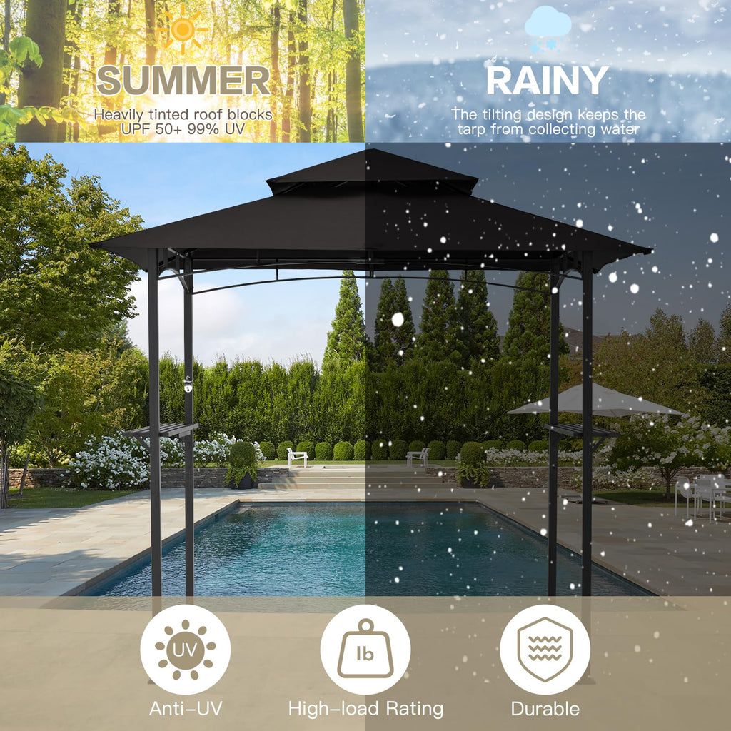 AECOJOY Grill Gazebo 8’x 5’ Outdoor Patio Backyard BBQ Grill Shelter, Black