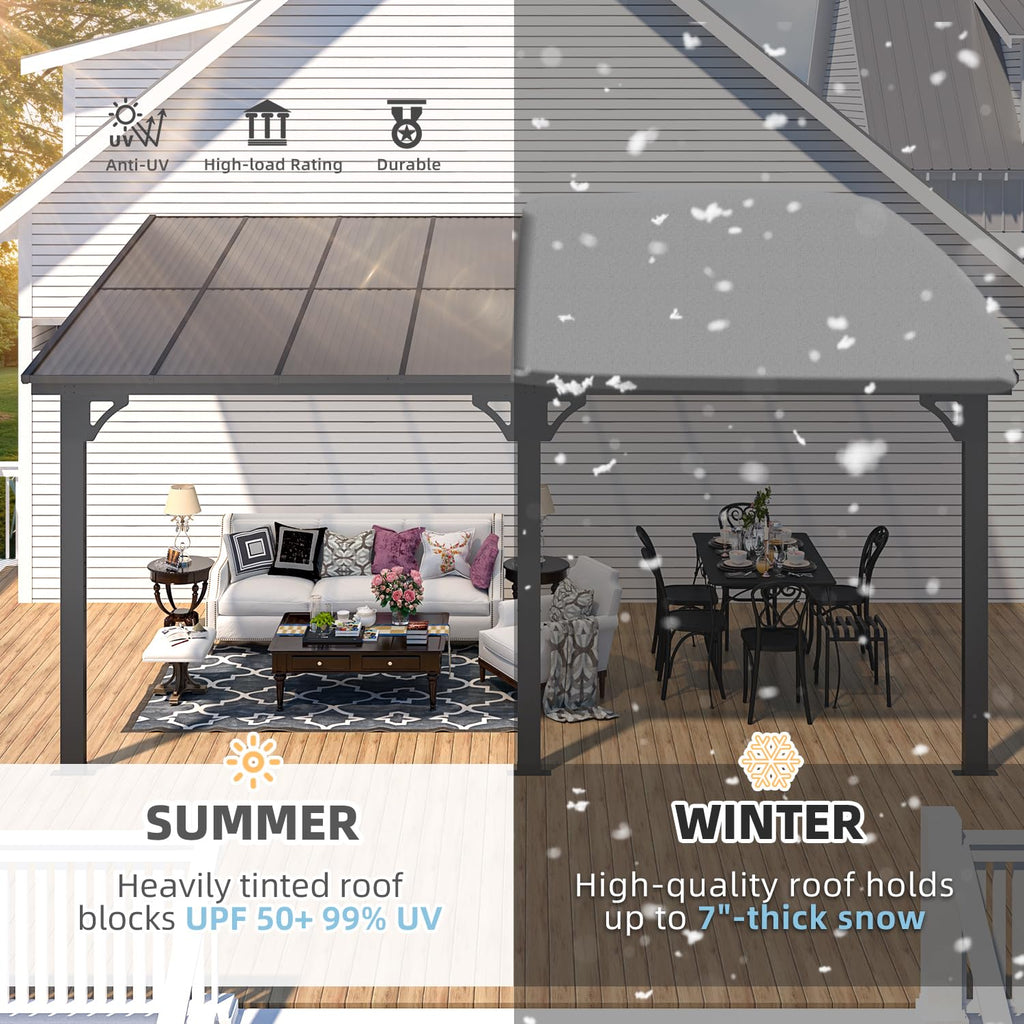 AECOJOY 16'x10' Adjustable Height Wall Mounted Outdoor Gazebos Pergola