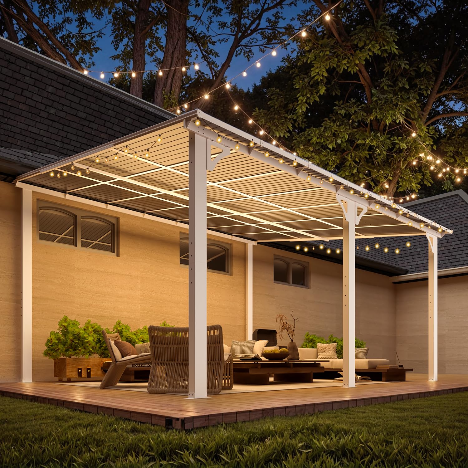 NetSo Wall Mounted Gazebo Pergola 14'x12' White - Enhance Your Outdoor Space