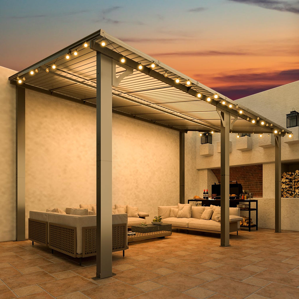 NetSo Wall Mounted Gazebo Pergola 14'x8' Dark - Durable Outdoor Shade Solution