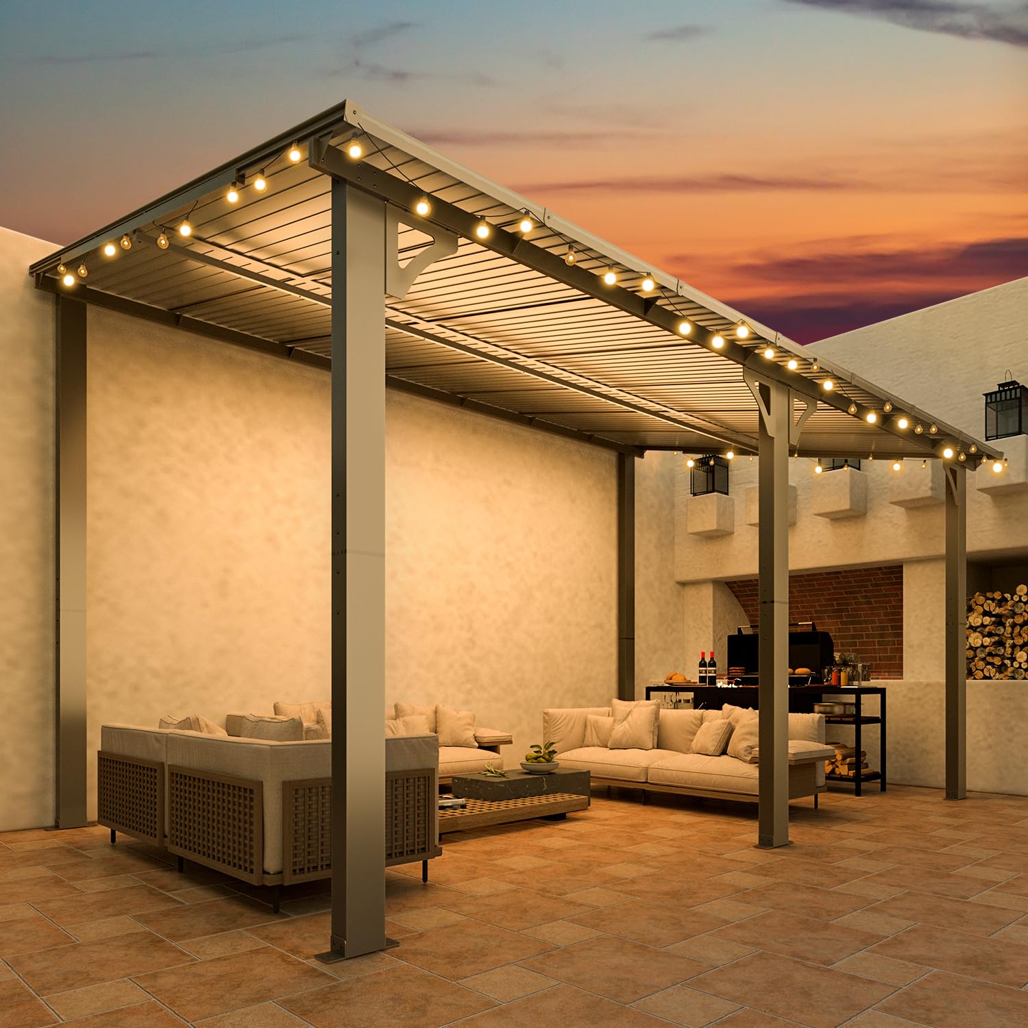 NetSo Wall Mounted Gazebo Pergola 14'x8' Dark - Durable Outdoor Shade Solution