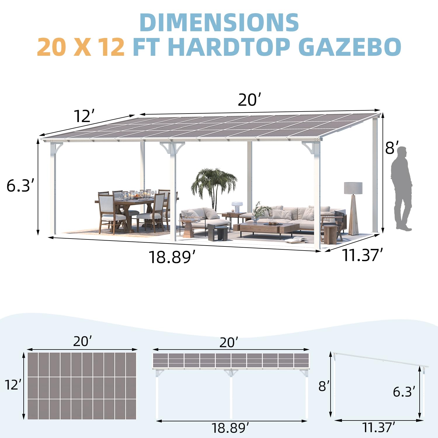 NetSo Wall Mounted Gazebo Pergola 20'x12' White - Durable Outdoor Shelter Solution