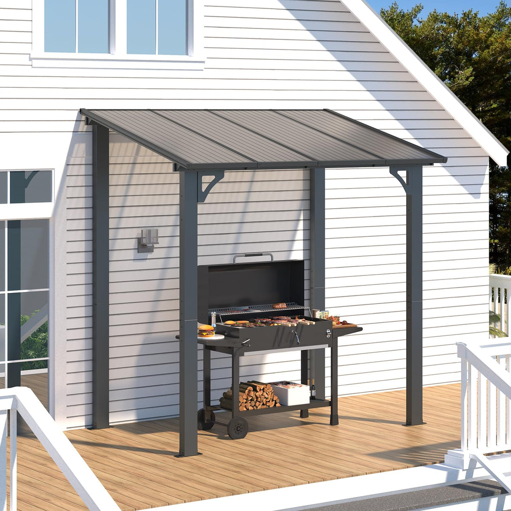 NetSo Wall Mounted Gazebo Pergola 8' x 5' Dark - Durable Outdoor Shade Solution