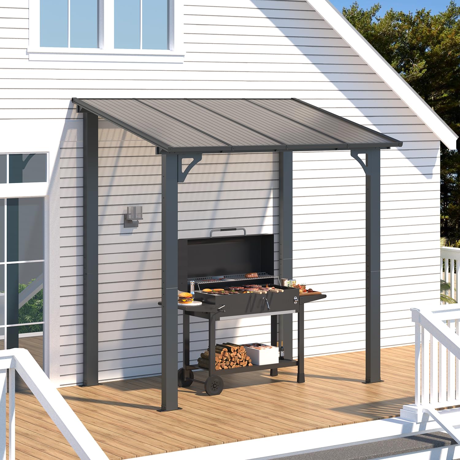 NetSo Wall Mounted Gazebo Pergola 8' x 5' Dark - Durable Outdoor Shade Solution