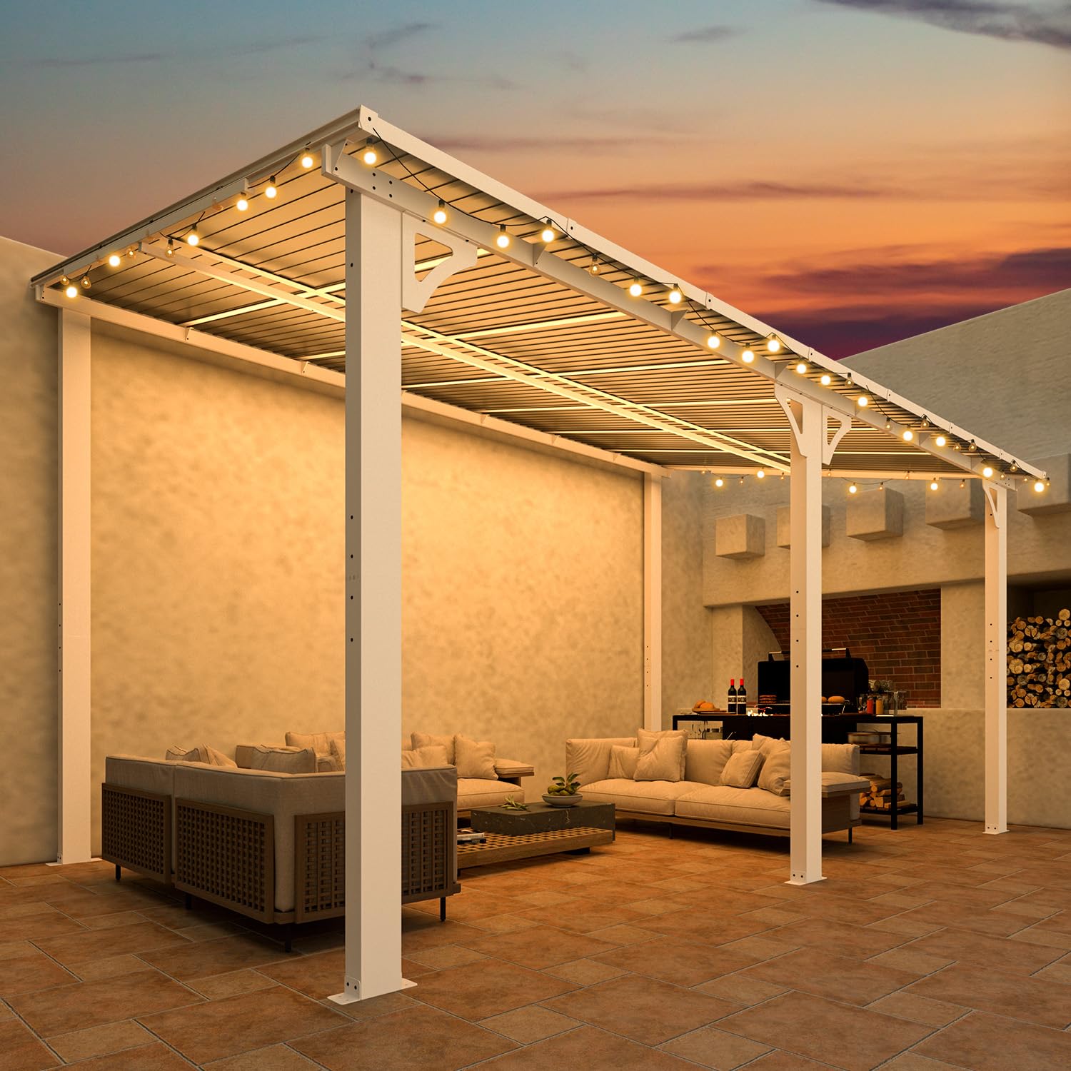 NetSo Wall Mounted Gazebo Pergola 14'x8' White - Durable Outdoor Shelter Solution