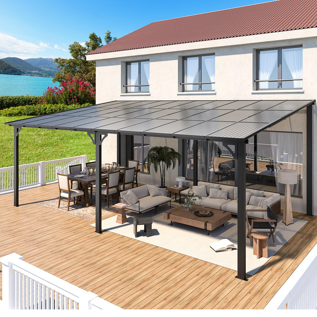 NetSo Wall Mounted Gazebo Pergola 20x12 Dark - Durable Outdoor Shade Solution